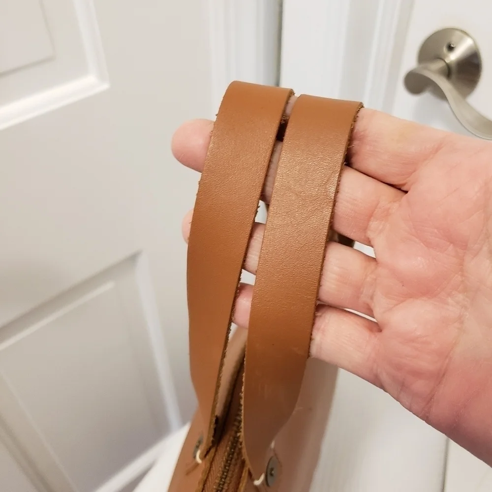 FEED Projects 50 Medium Sized Leather Satchel, Zip Close, Russet In Color